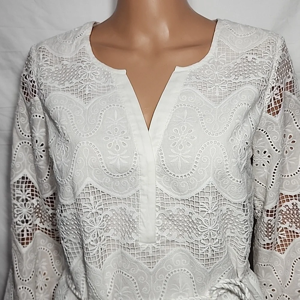 Etcetera Spring 2022 White Lace Dress 3/4 Sleeve‎ Pockets Size 2